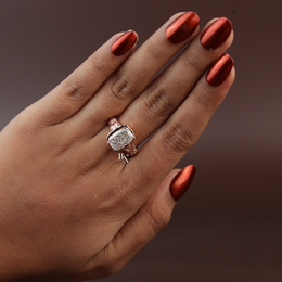4ct Elongated Cushion Cut Lab Grown Diamond Engagement Ring, Floral Bezel Set Nature Inspired Ring