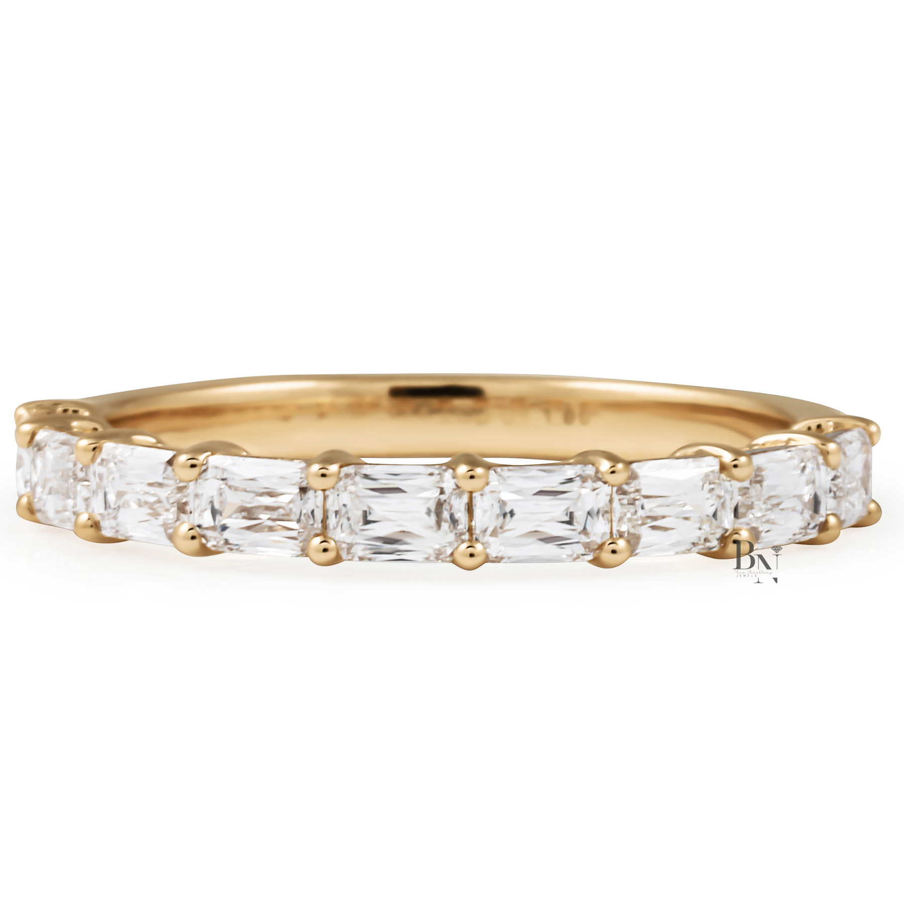Criss Cut Lab Diamond Band, Shared Prong Wedding Ring, Gold Bridal Stacking Ring