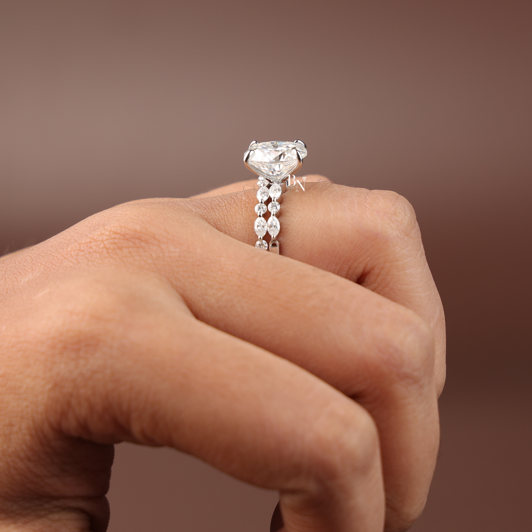1 CTW Oval Lab Grown Diamond Bridal Set, Alternating Marquise and Round Band Engagement Ring