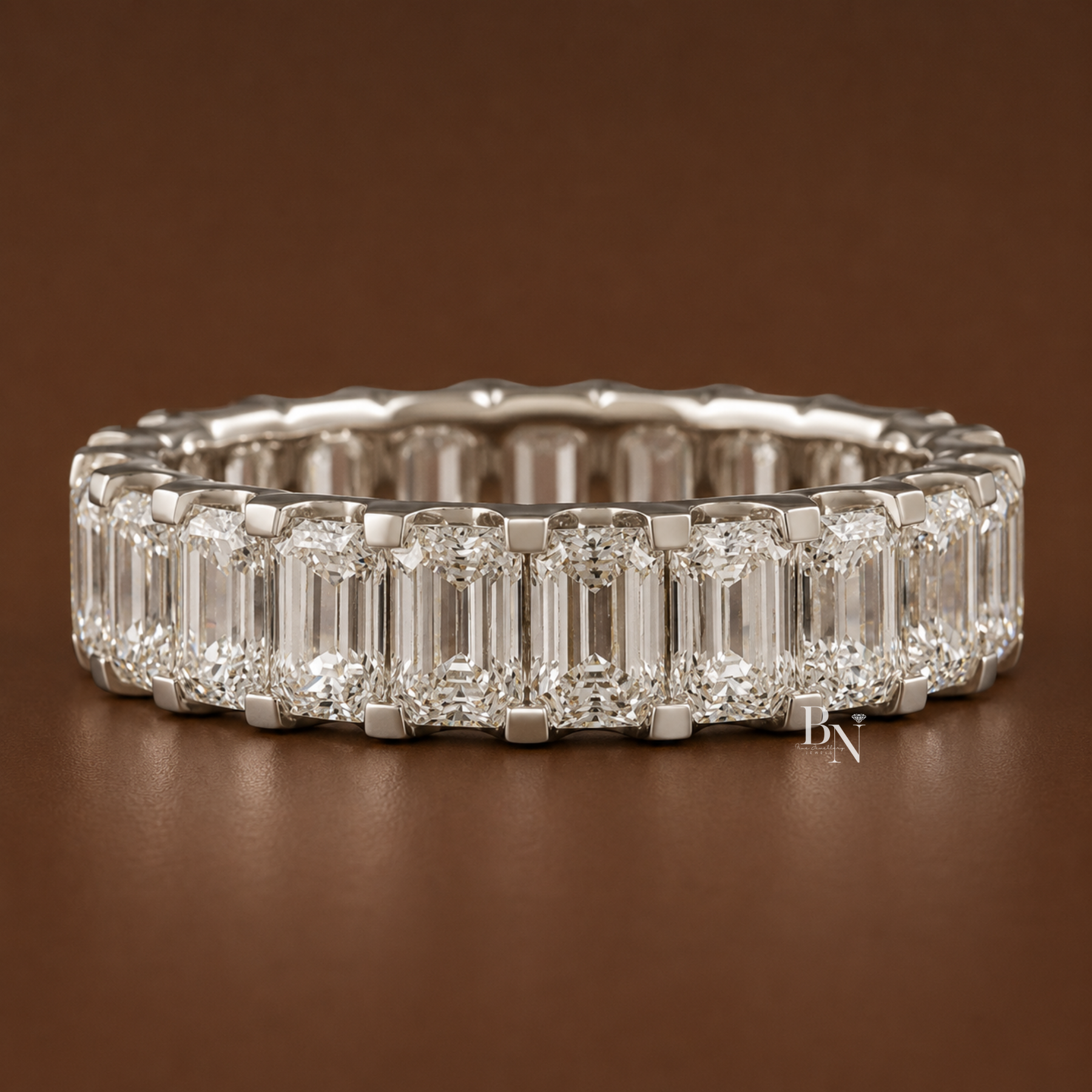 Emerald Cut Lab Diamond Full Eternity Band, 3.90 CTW U-Shape Wedding Ring, 14K Solid Gold