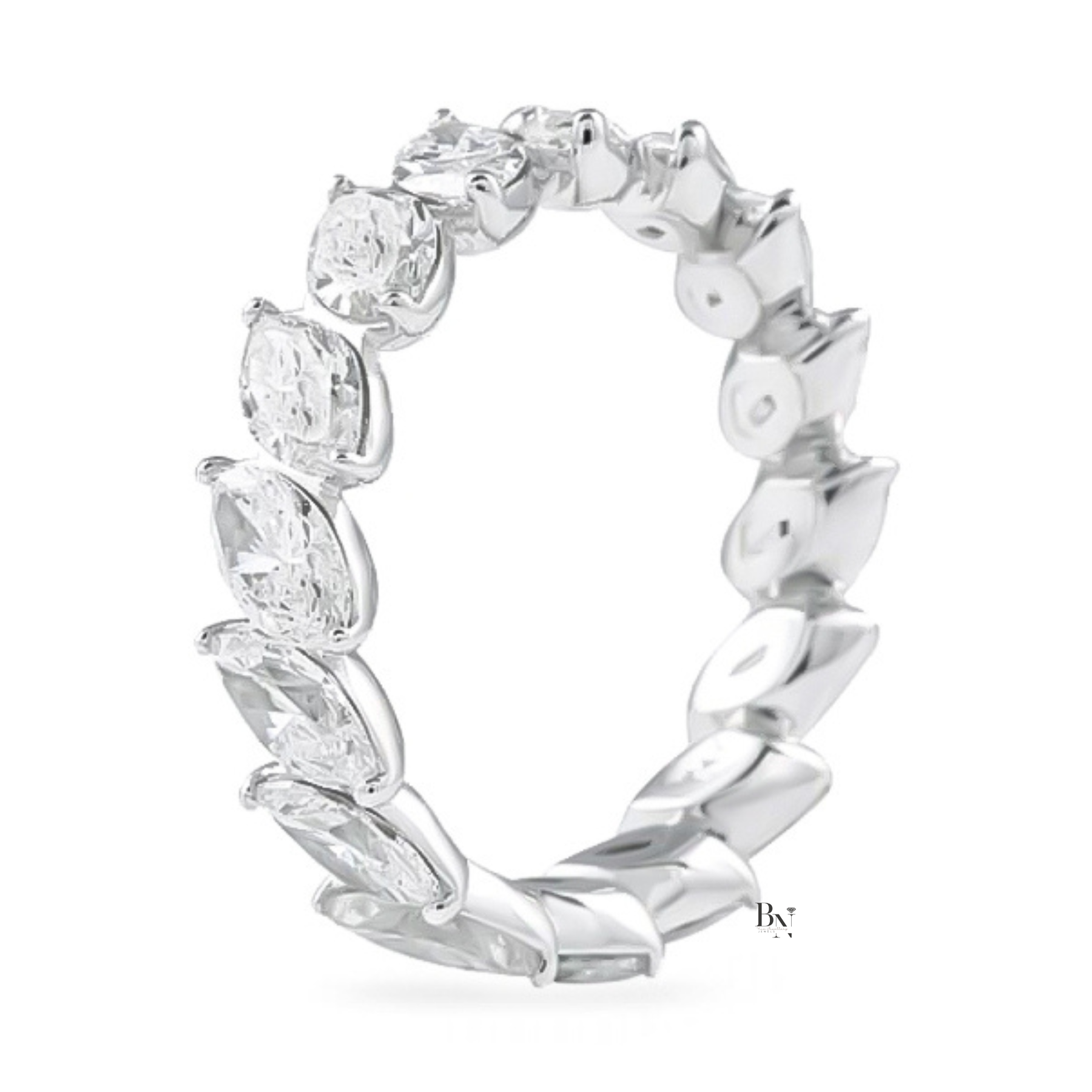 Marquise Lab Diamond Eternity Band, 3.40 CTW Slanted Wedding Ring, 5.1mm White Gold Anniversary Band