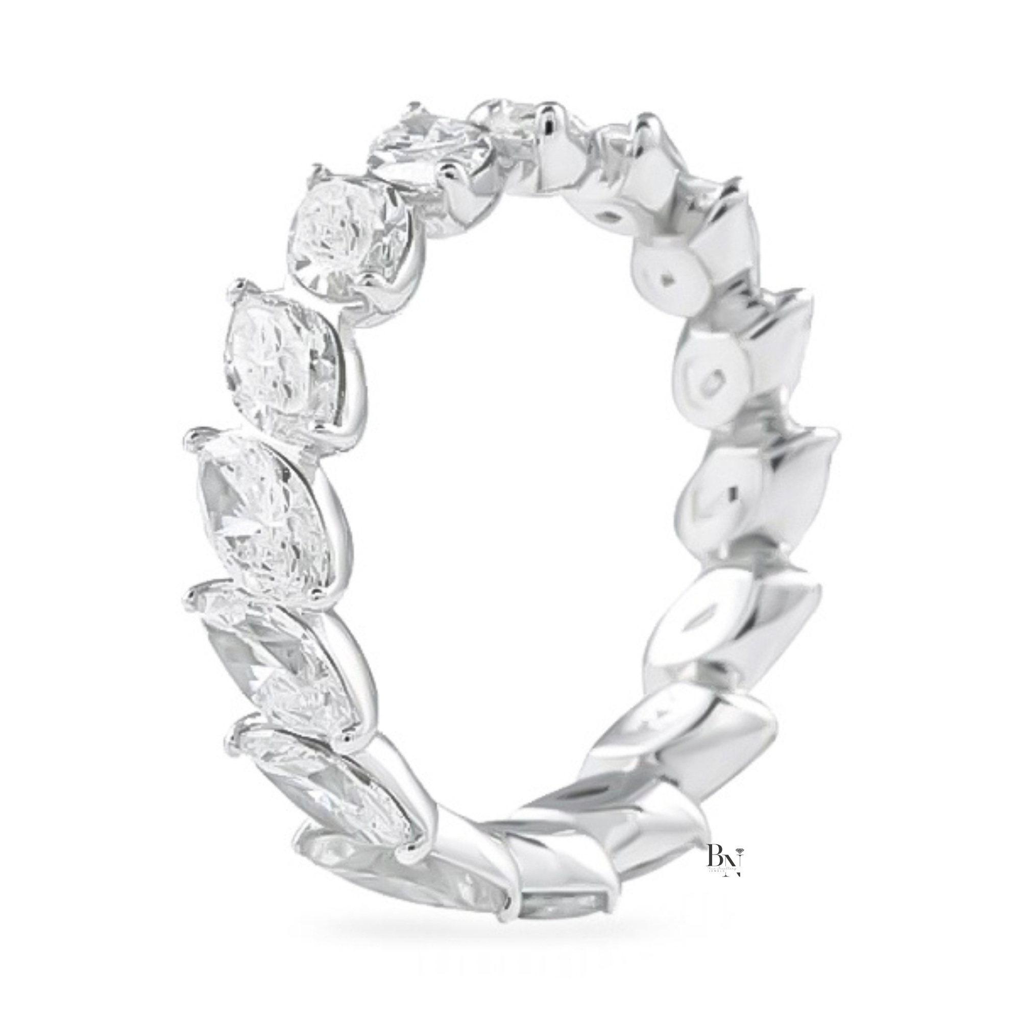 Marquise Lab Diamond Eternity Band, 3.40 CTW Slanted Wedding Ring, 5.1mm White Gold Anniversary Band