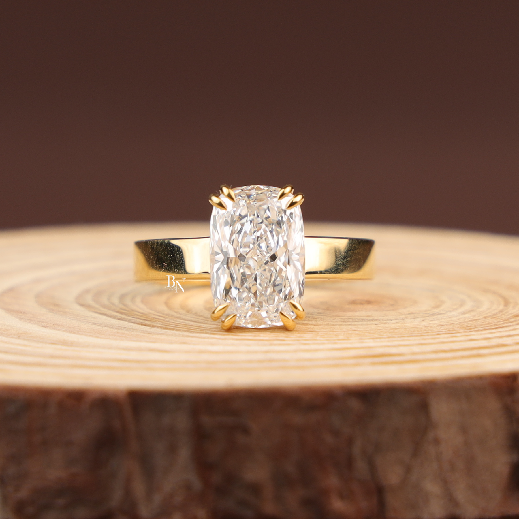 3ct Elongated Cushion Cut Lab Grown Diamond Engagement Ring, Modern Thick Band Solitaire Ring