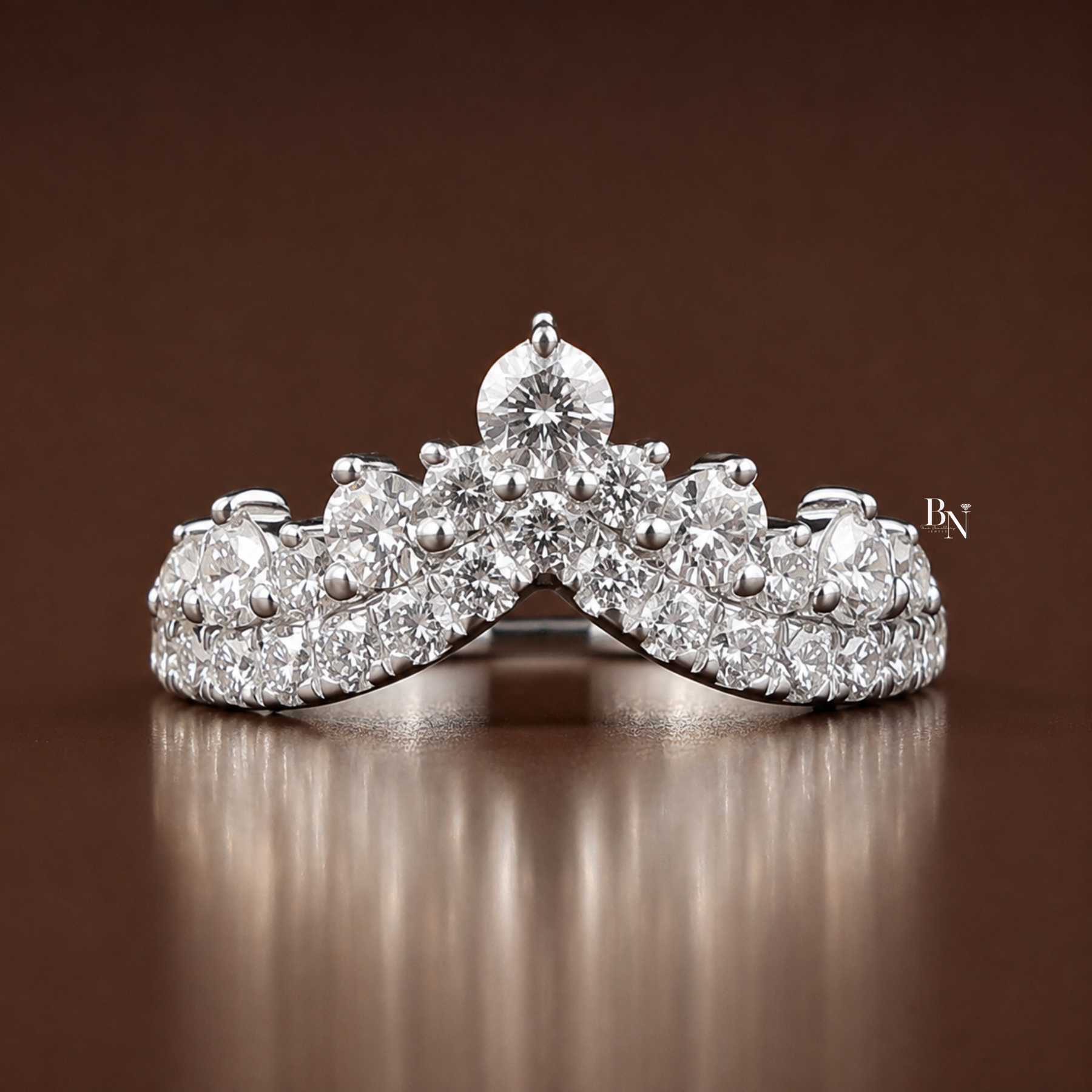 Stacking Band Lab Grown Diamond Curved , 1 CTW V Shaped Chevron Nesting Ring, Crown Tiara Wedding Band