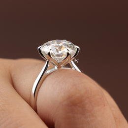 Round Cut Lab Grown Diamond Engagement Ring, 4 Carat Solitaire Ring, Six Prong White Gold Ring