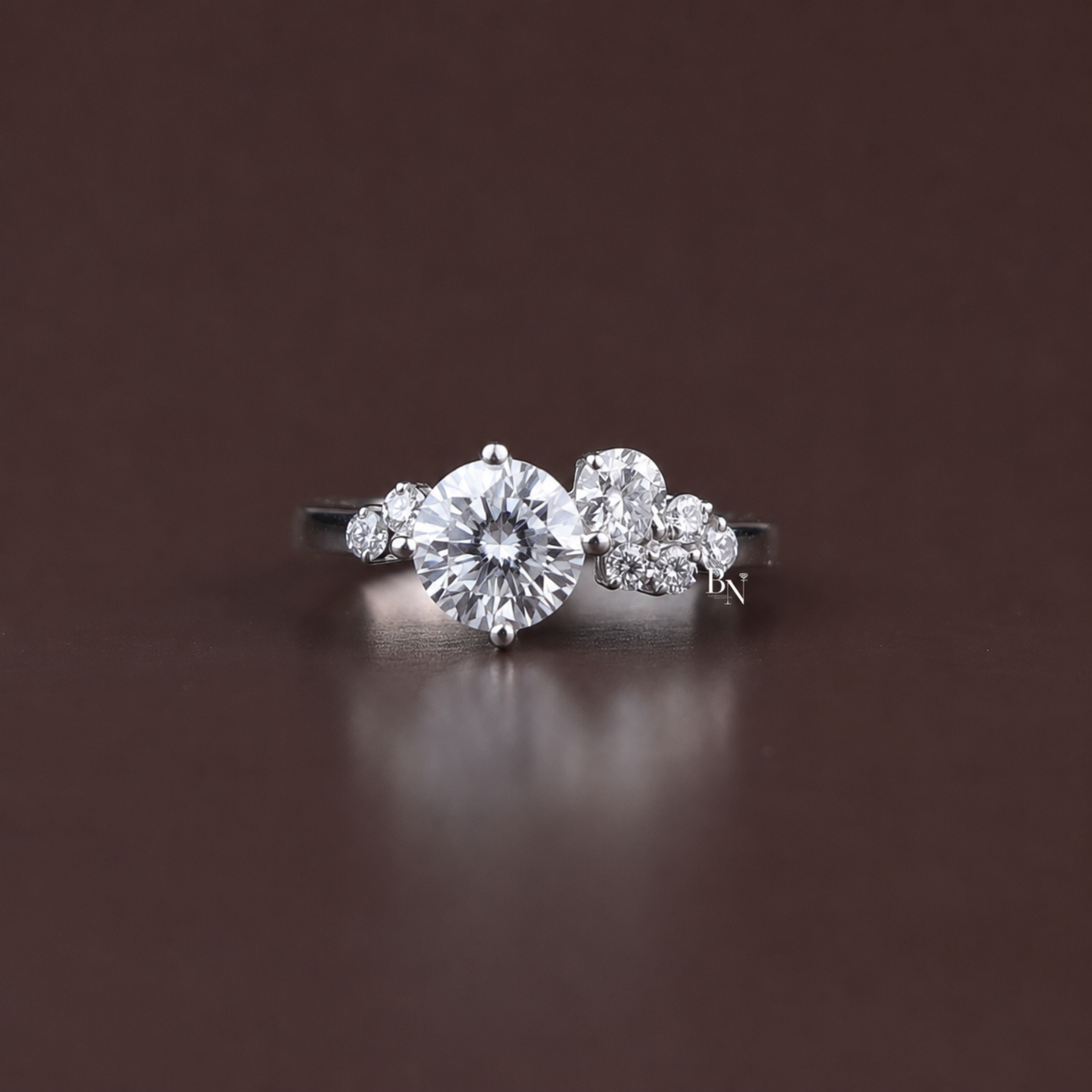 Cluster Ring, Lab Grown Diamond Ring, Asymmetrical Ring, White Gold Statement Ring, Unique Ring