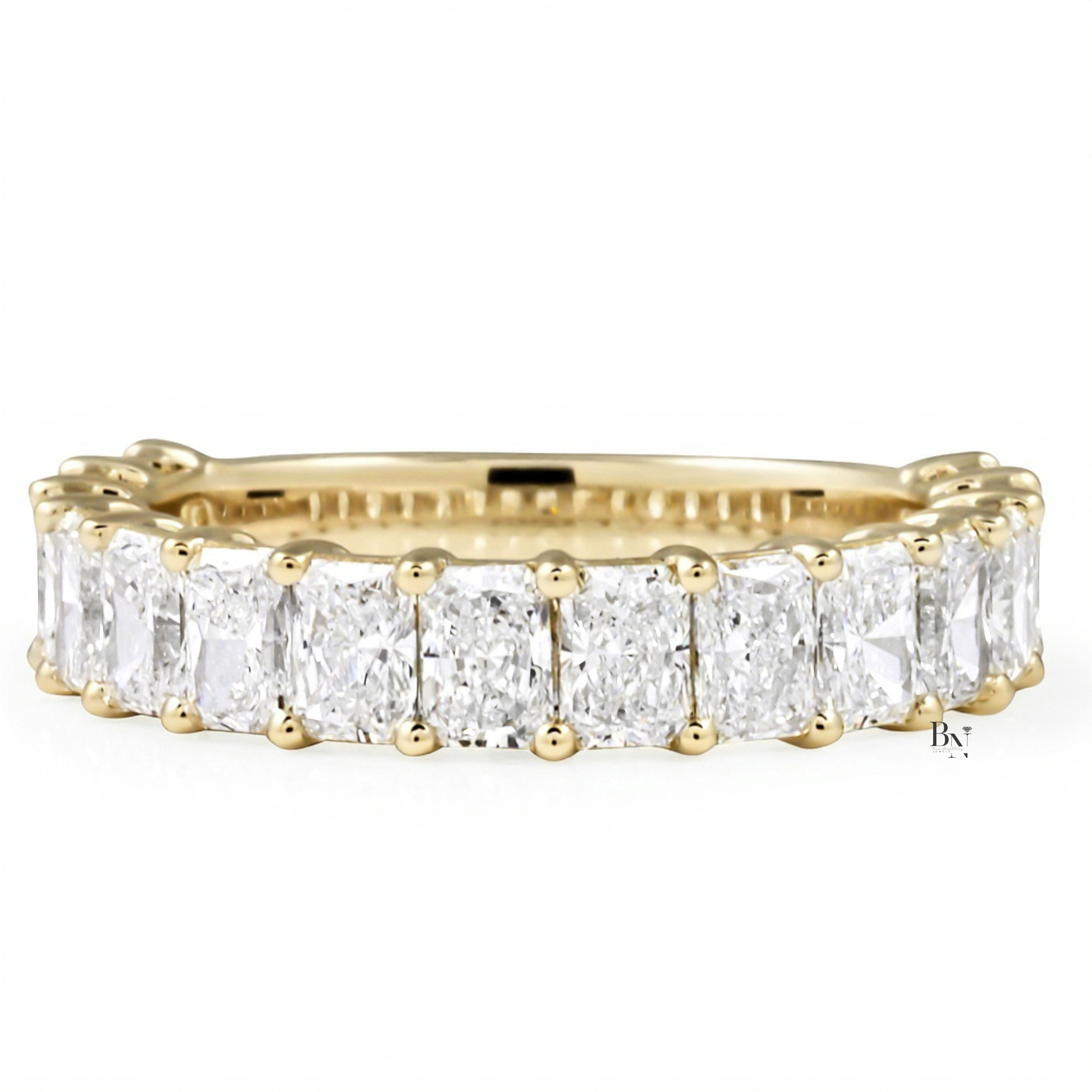 Radiant Cut Lab Diamond Wedding Band, 3/4 Eternity Anniversary Ring, 2.24 CTW Shared Prong
