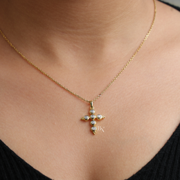 0.30ct Lab Grown Diamond Cross Necklace, Round Bezel Set Pendant, Dainty Religious Layering Jewelry