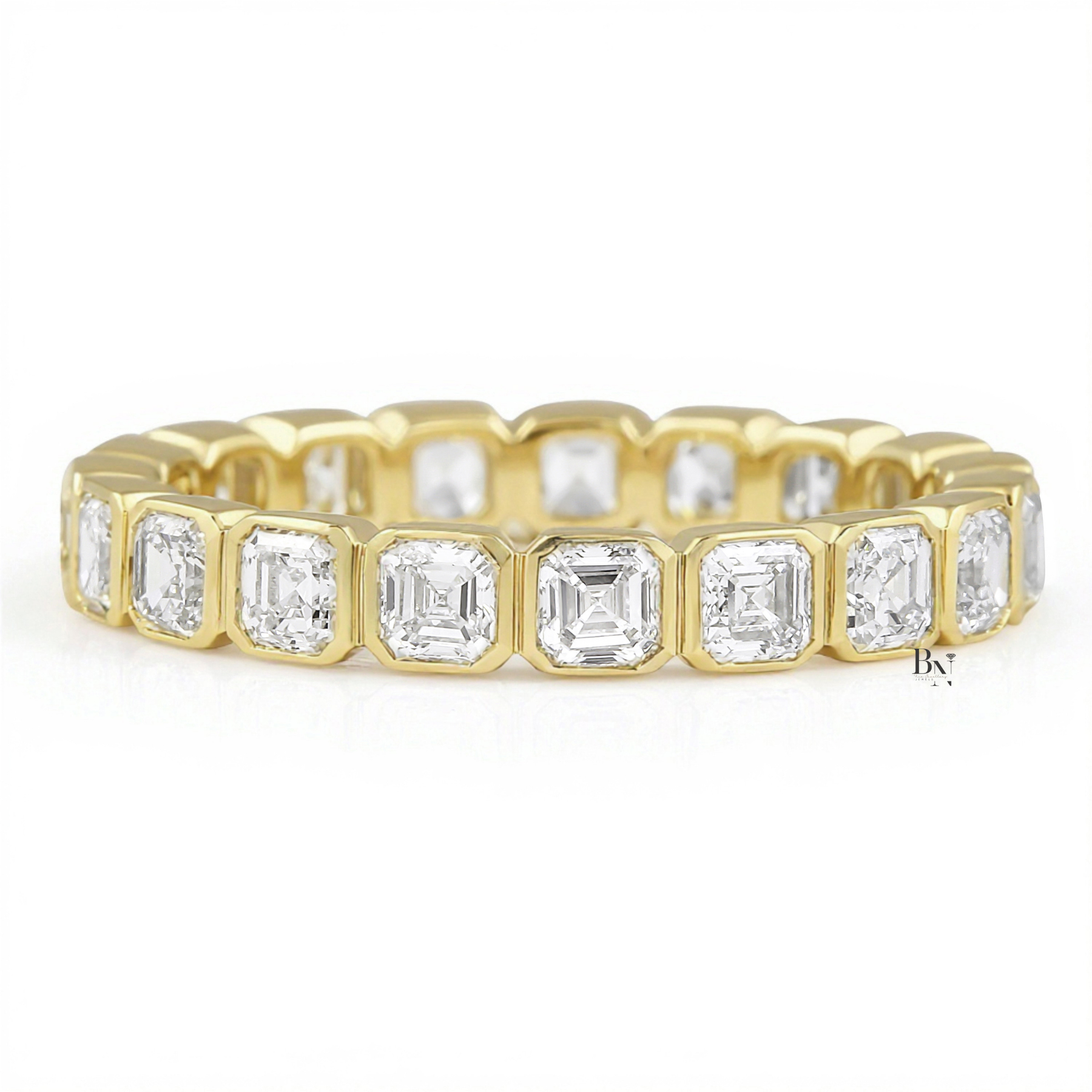 Asscher Cut Lab Diamond Eternity Band, Bezel Set Wedding Ring, 1.90 CTW Art Deco Anniversary Band