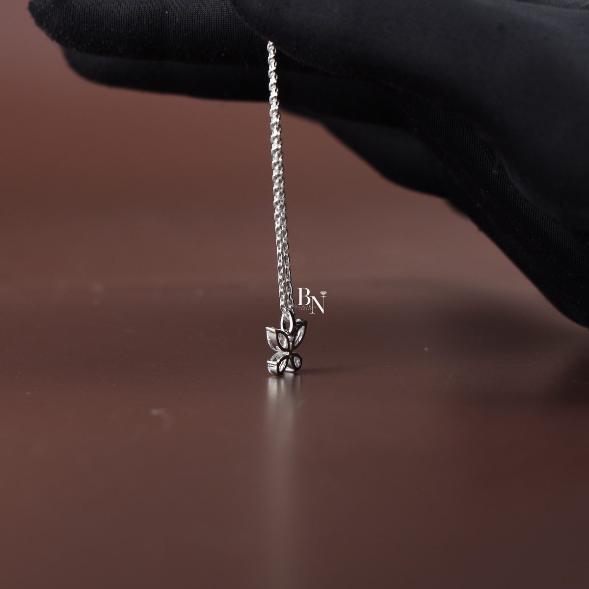 Lab Grown Diamond Butterfly Necklace, Marquise and Pear Cut Pendant, White Gold Tone Fine Jewelry