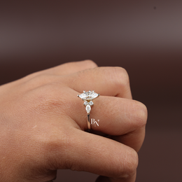 2ct Marquise Lab Grown Diamond Engagement Ring, Cluster Side Stones, V Prong Marquise Ring