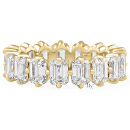 4CTW Emerald Cut Lab Diamond Eternity Band, Compass Prong Wedding Ring, 14K Gold 5.3mm Band