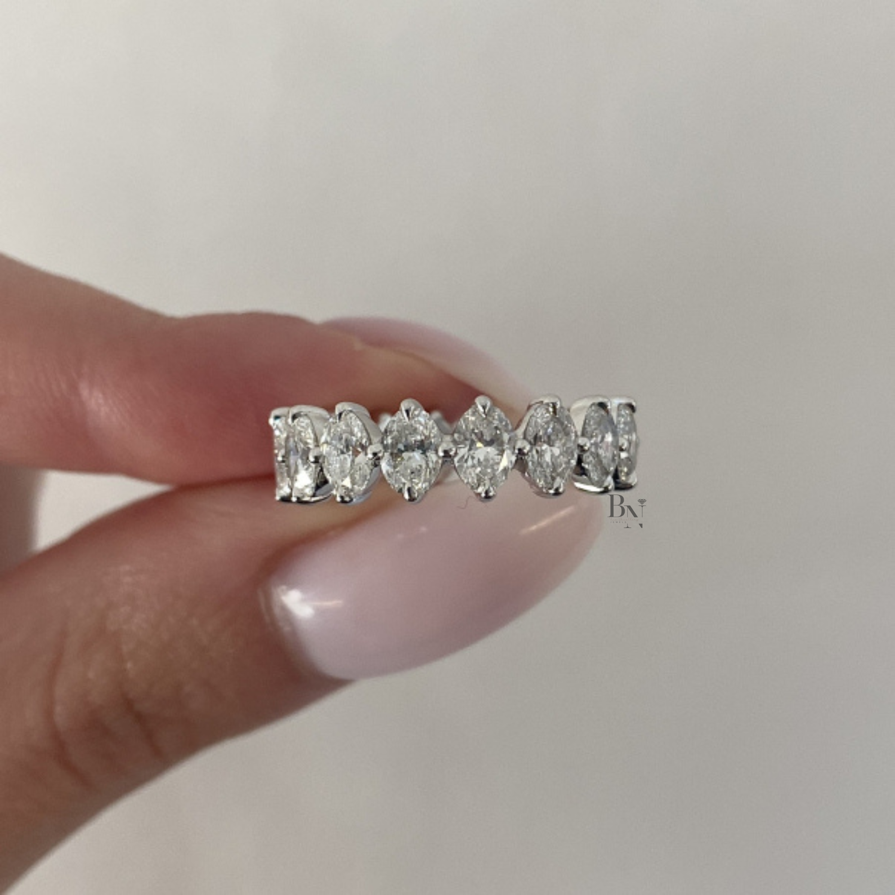 Oval Lab Diamond Eternity Band, 3.30 CTW Compass Prong Wedding Ring, 14K Gold Bridal Stacking Ring