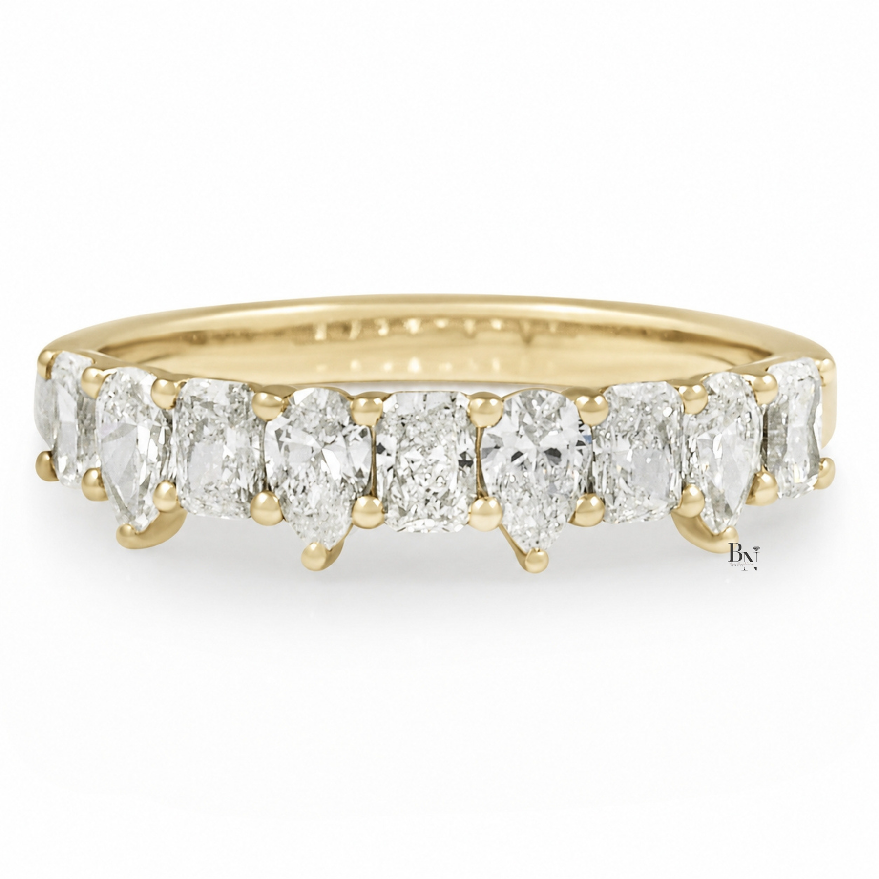 Alternating Pear and Radiant Lab Diamond Wedding Band, 0.90 CTW Half Eternity Ring, Dainty Stackable
