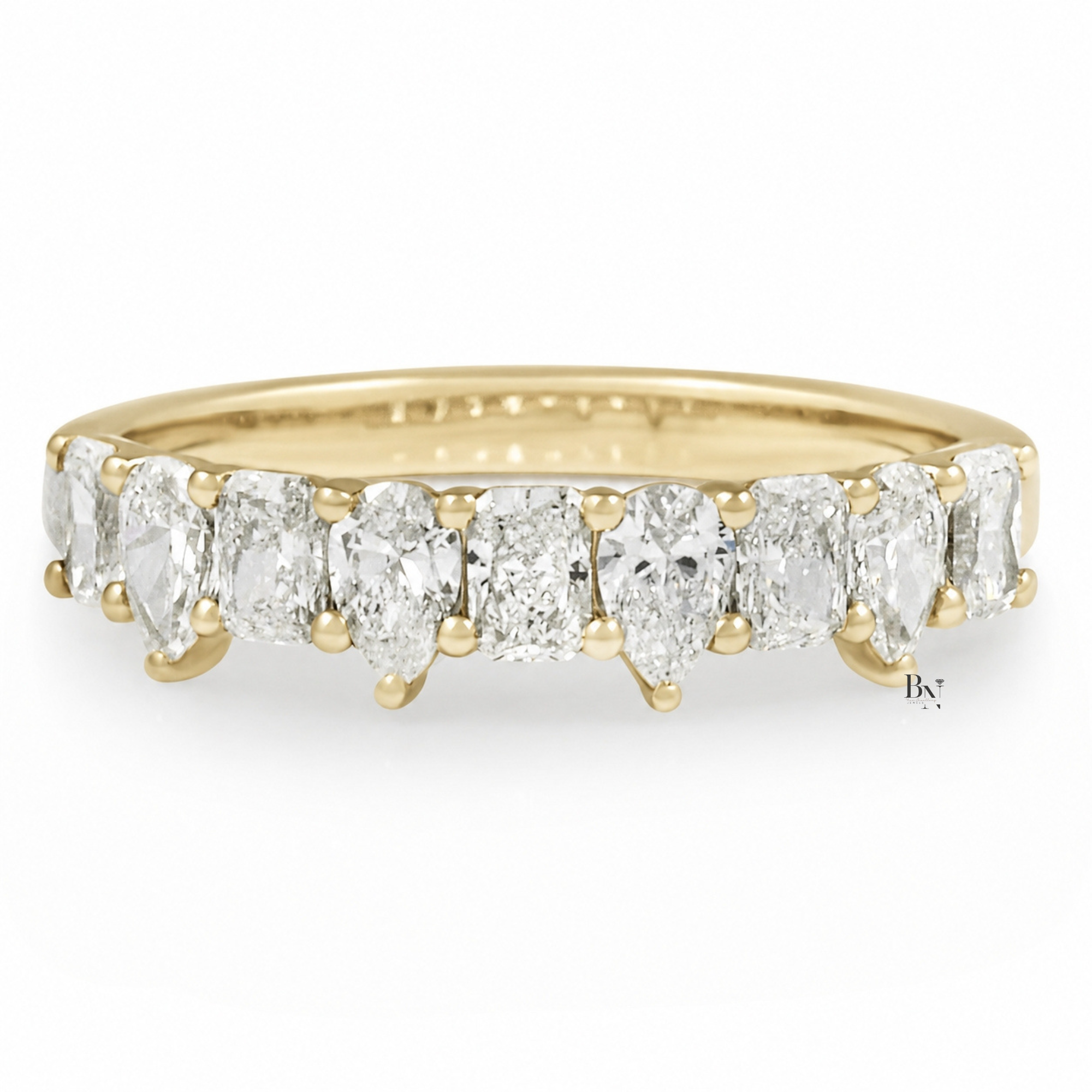 Alternating Pear and Radiant Lab Diamond Wedding Band, 0.90 CTW Half Eternity Ring, Dainty Stackable