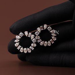 Lab Grown Diamond Open Circle Earrings, Mixed Cut Diamond Studs, Diamond Wreath Earrings