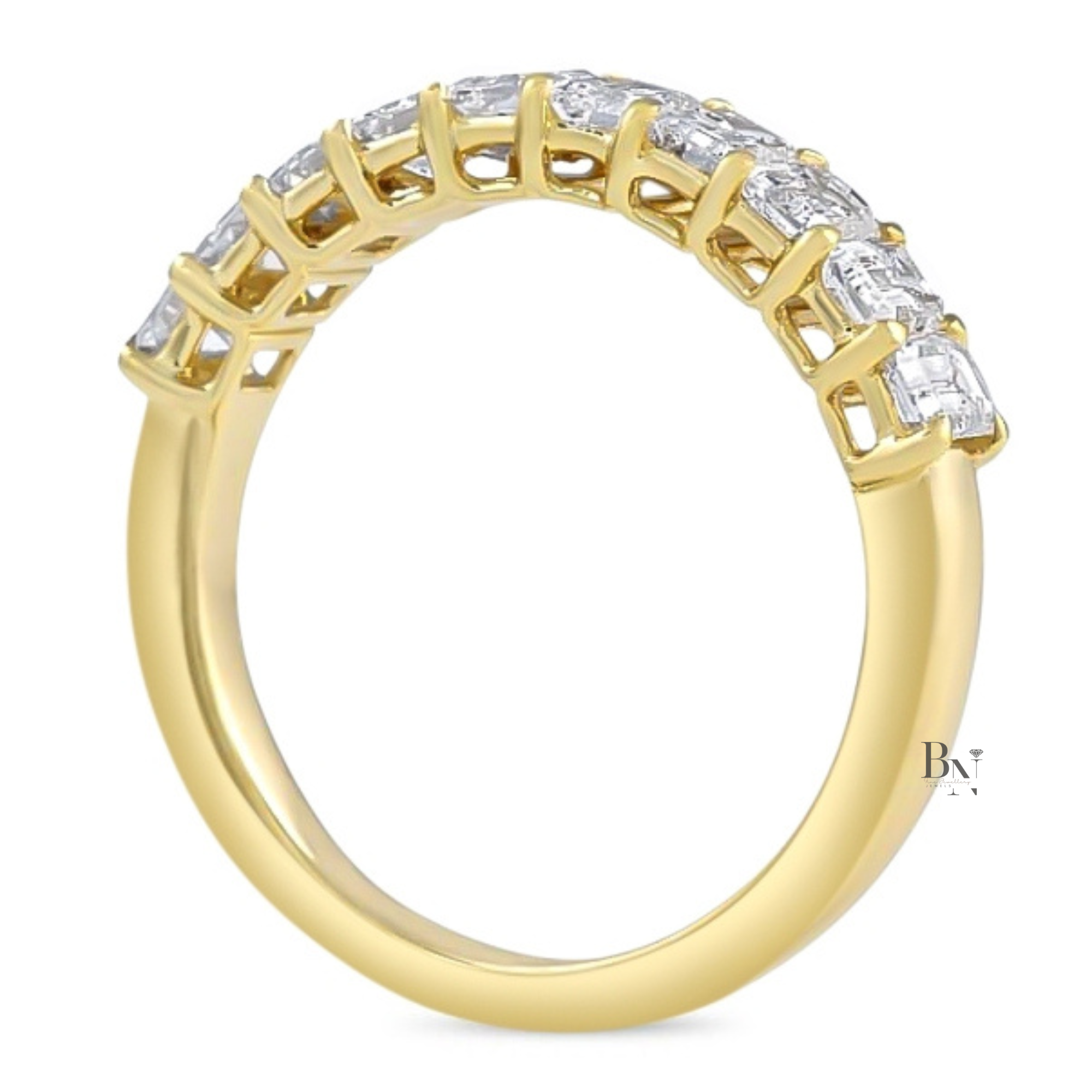 Emerald Cut Lab Diamond Halfway Band, 1.50 TCW Shared Prong Wedding Ring, 18k Gold Stacking Band