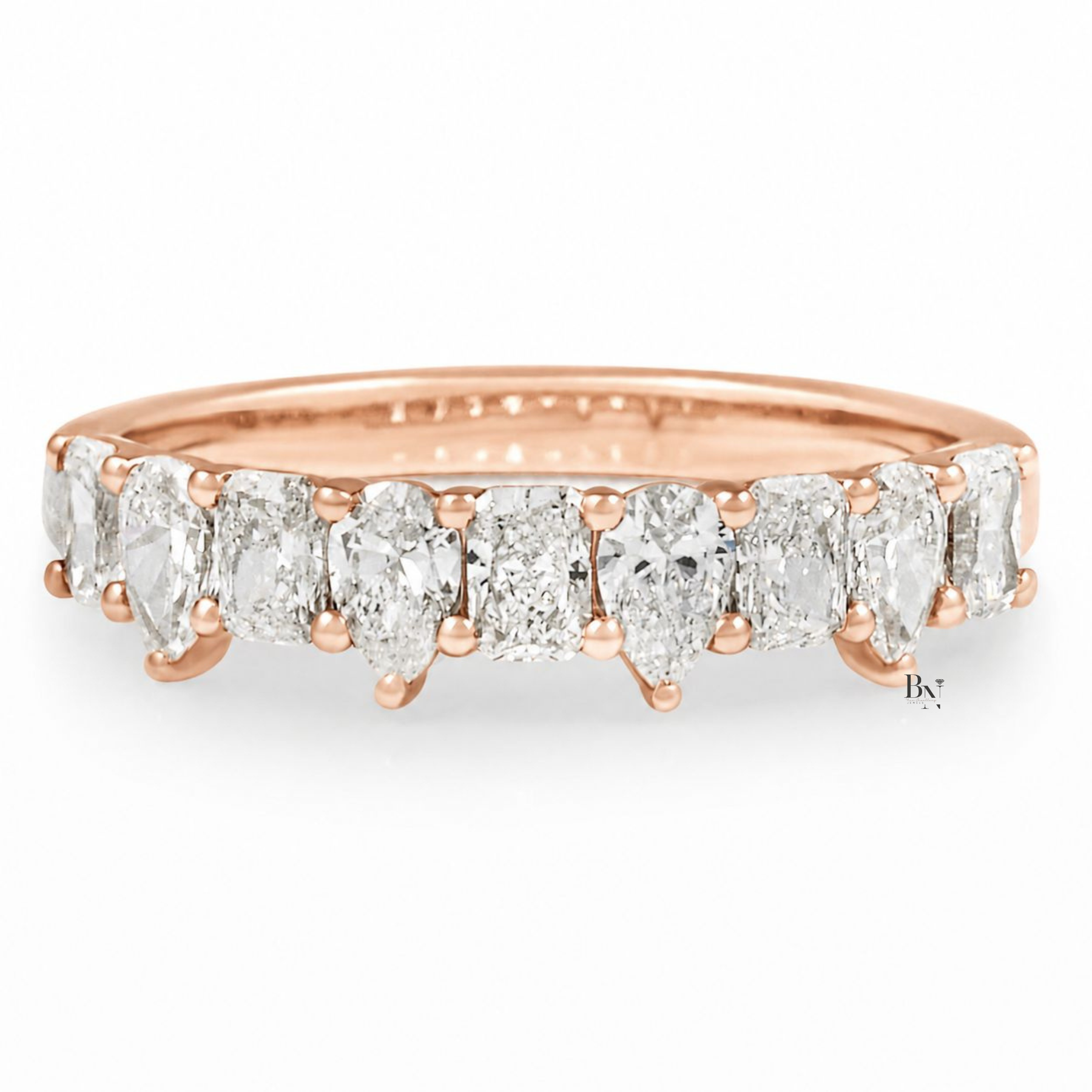 Alternating Pear and Radiant Lab Diamond Wedding Band, 0.90 CTW Half Eternity Ring, Dainty Stackable