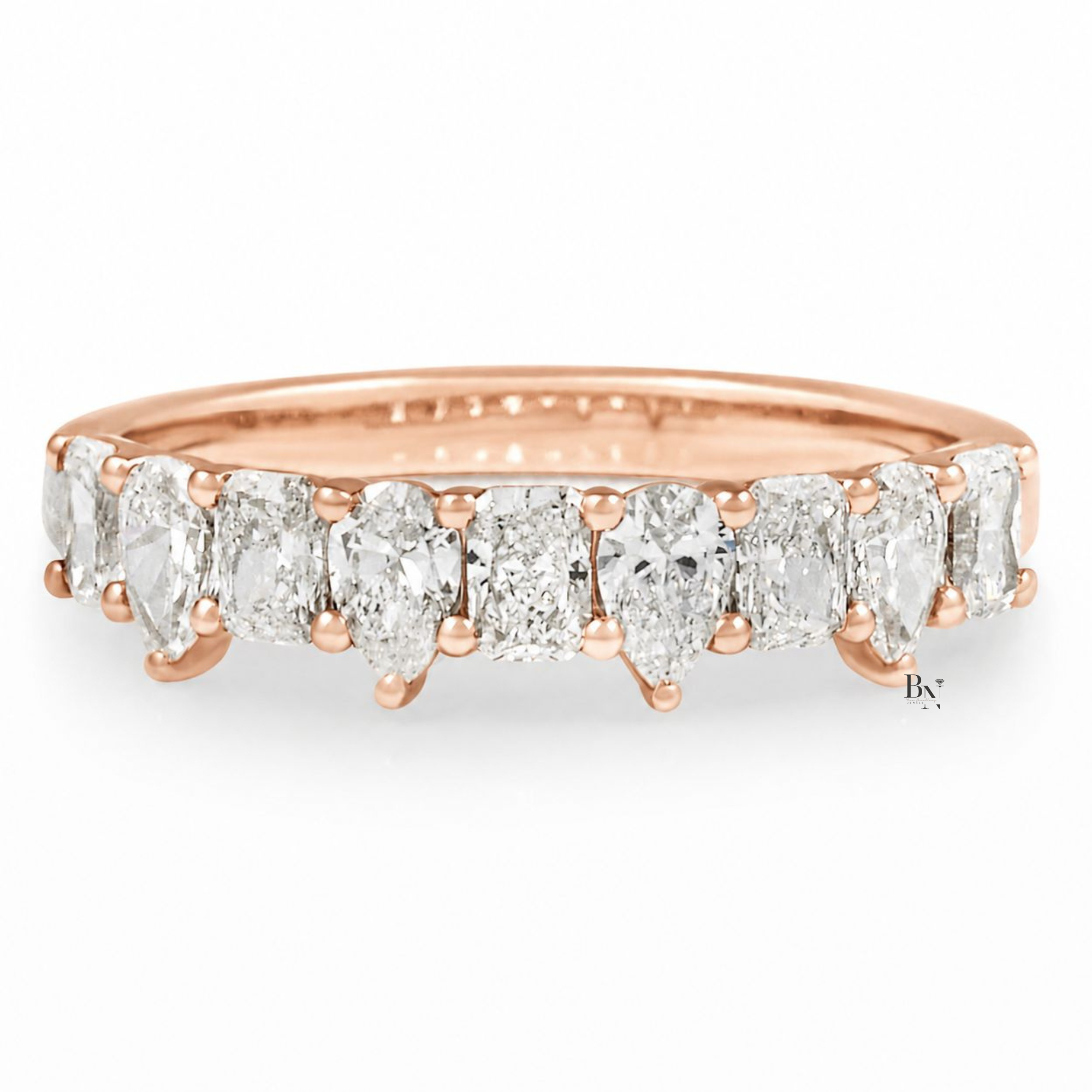 Alternating Pear and Radiant Lab Diamond Wedding Band, 0.90 CTW Half Eternity Ring, Dainty Stackable