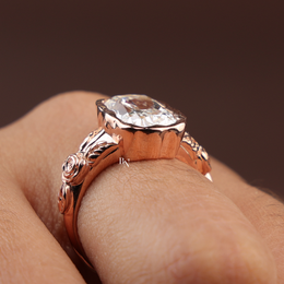 4ct Elongated Cushion Cut Lab Grown Diamond Engagement Ring, Floral Bezel Set Nature Inspired Ring