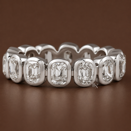 3.65ct Antique Cushion Cut Eternity Band, Bezel Set Lab Diamond Wedding Ring, 5.1mm Wide