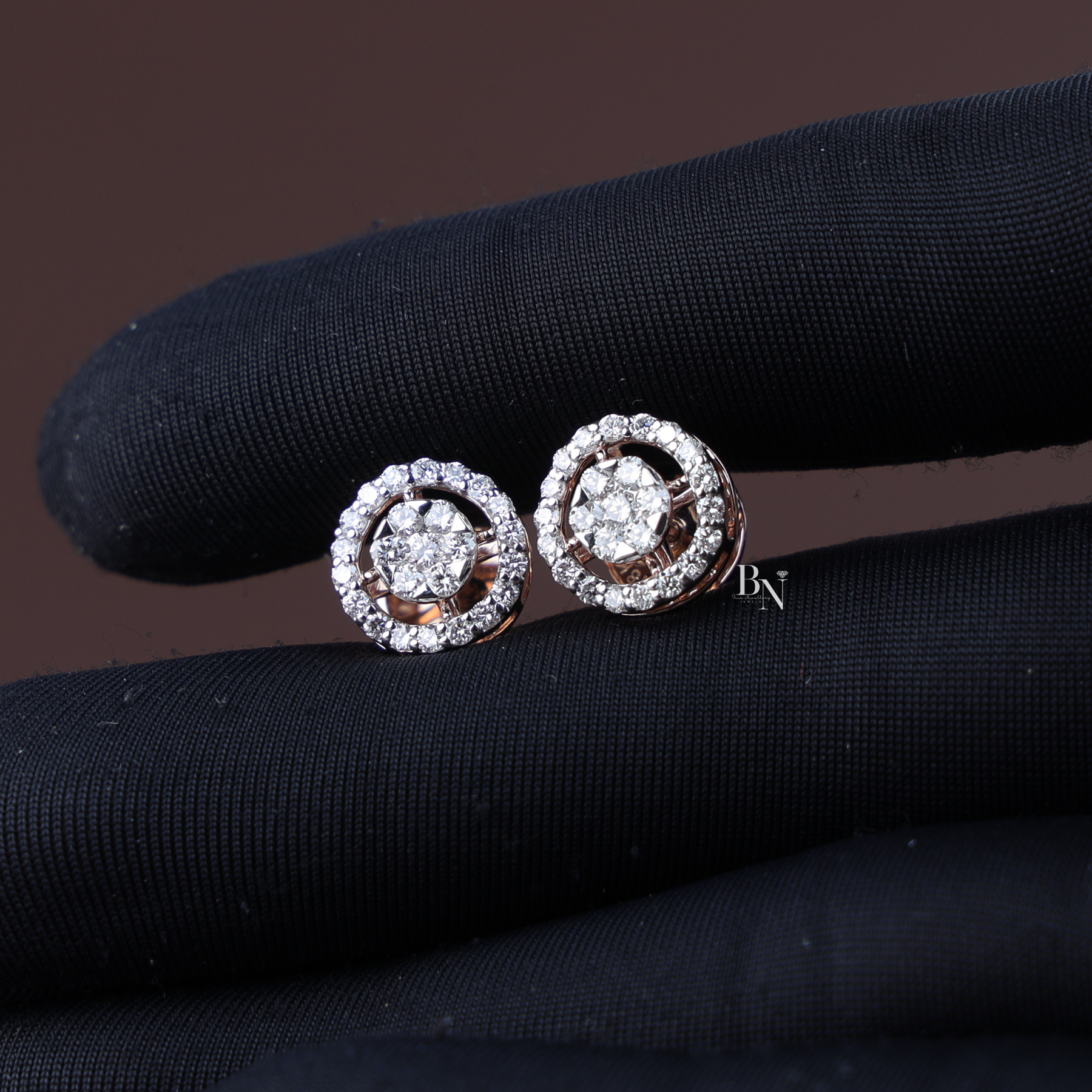Lab Grown Diamond Stud Earrings, Round Cluster Halo Studs, Rose Gold Screw Back Earrings