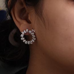 Lab Grown Diamond Open Circle Earrings, Mixed Cut Diamond Studs, Diamond Wreath Earrings