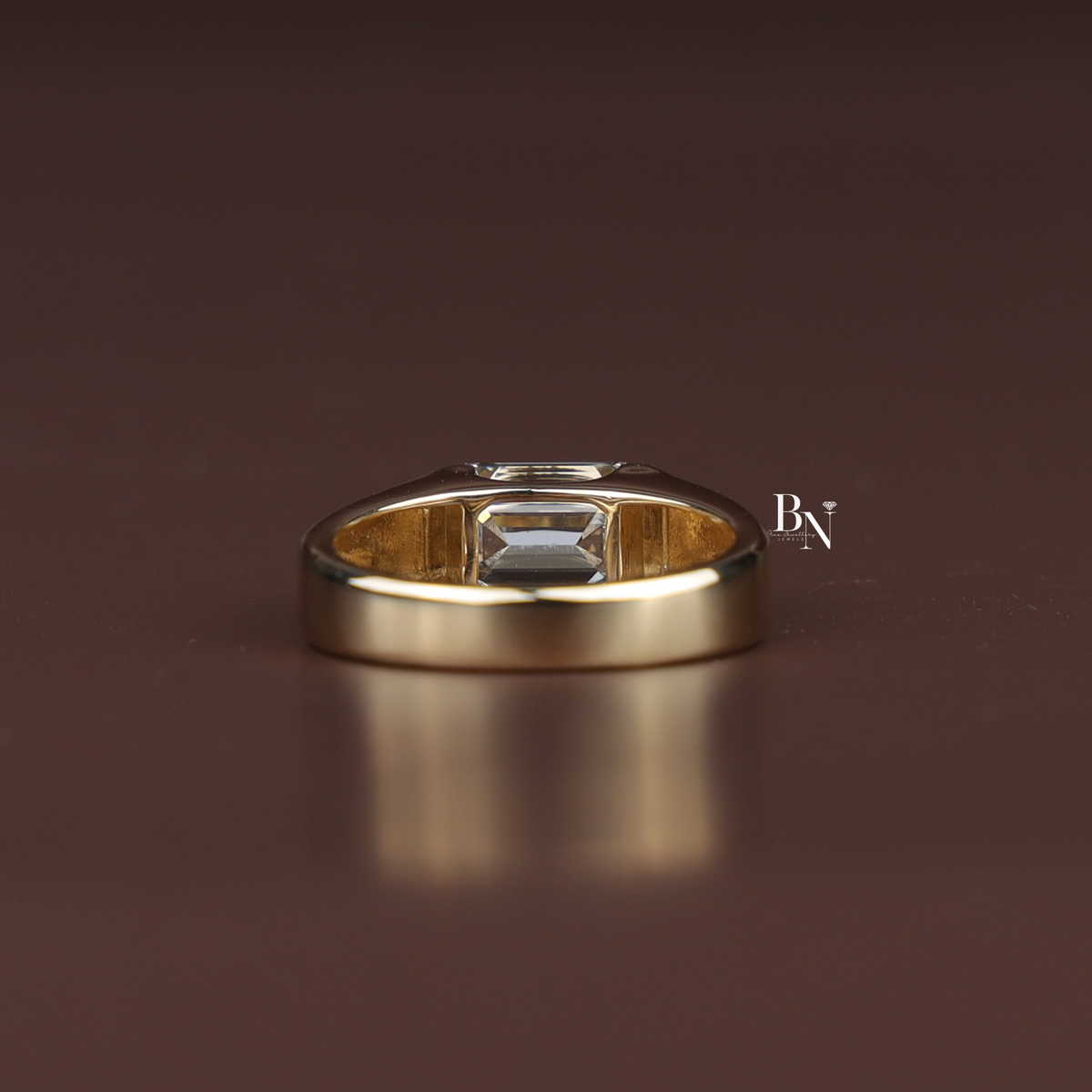 2.5ct Emerald Cut Lab Diamond Men's Ring, Bezel Set Gold Engagement Ring for Him