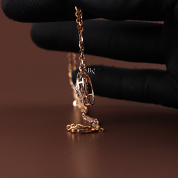 1 CTW Lab Grown Diamond Necklace, Round Double Halo Circle Pendant, Rose Gold