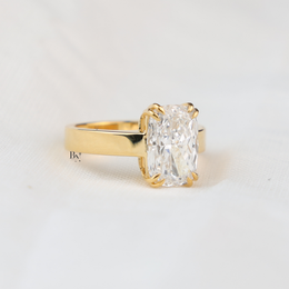 3ct Elongated Cushion Cut Lab Grown Diamond Engagement Ring, Modern Thick Band Solitaire Ring