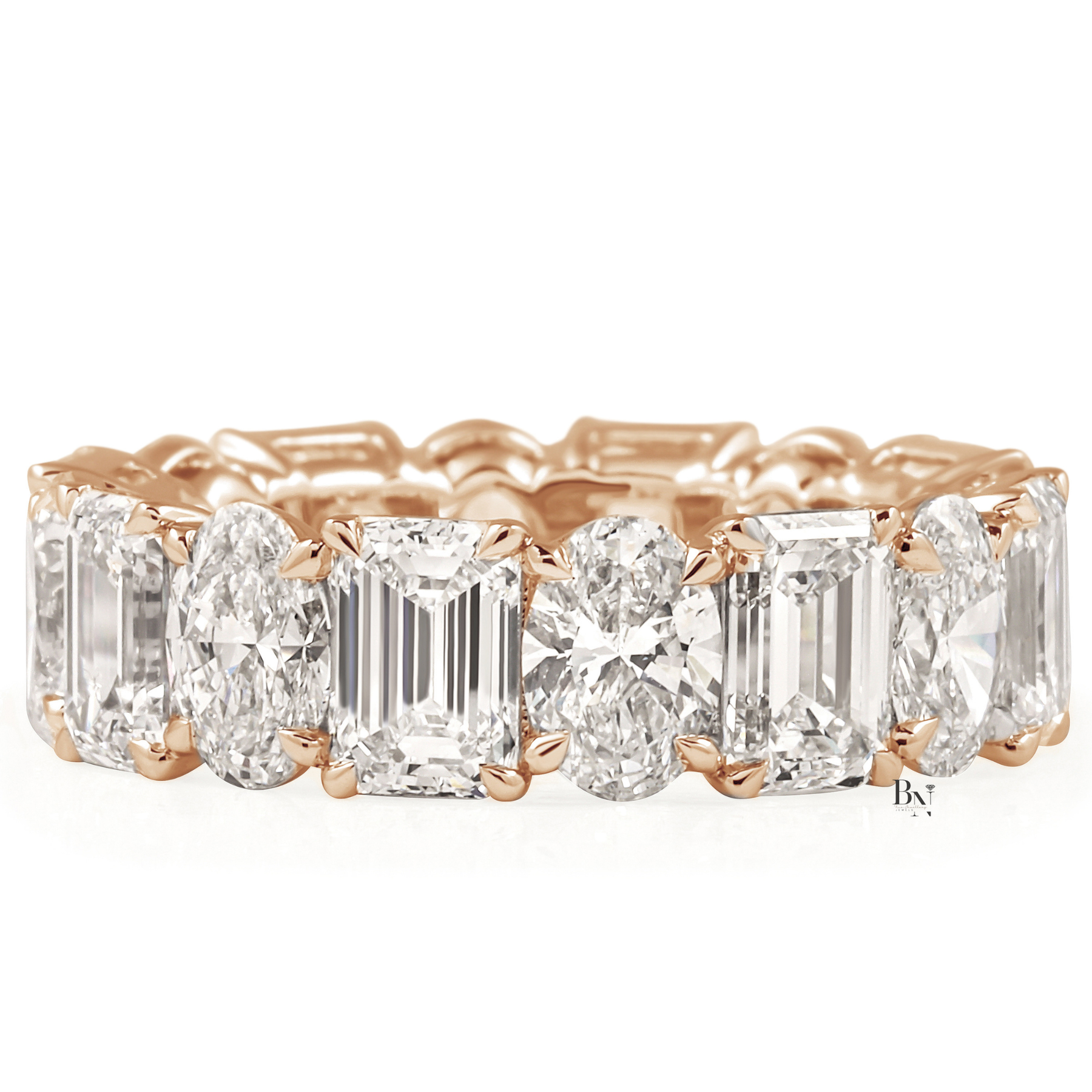 Oval and Emerald Lab Diamond Eternity Band, 7.50 CTW Alternating Mixed Shape Ring, 14K Gold