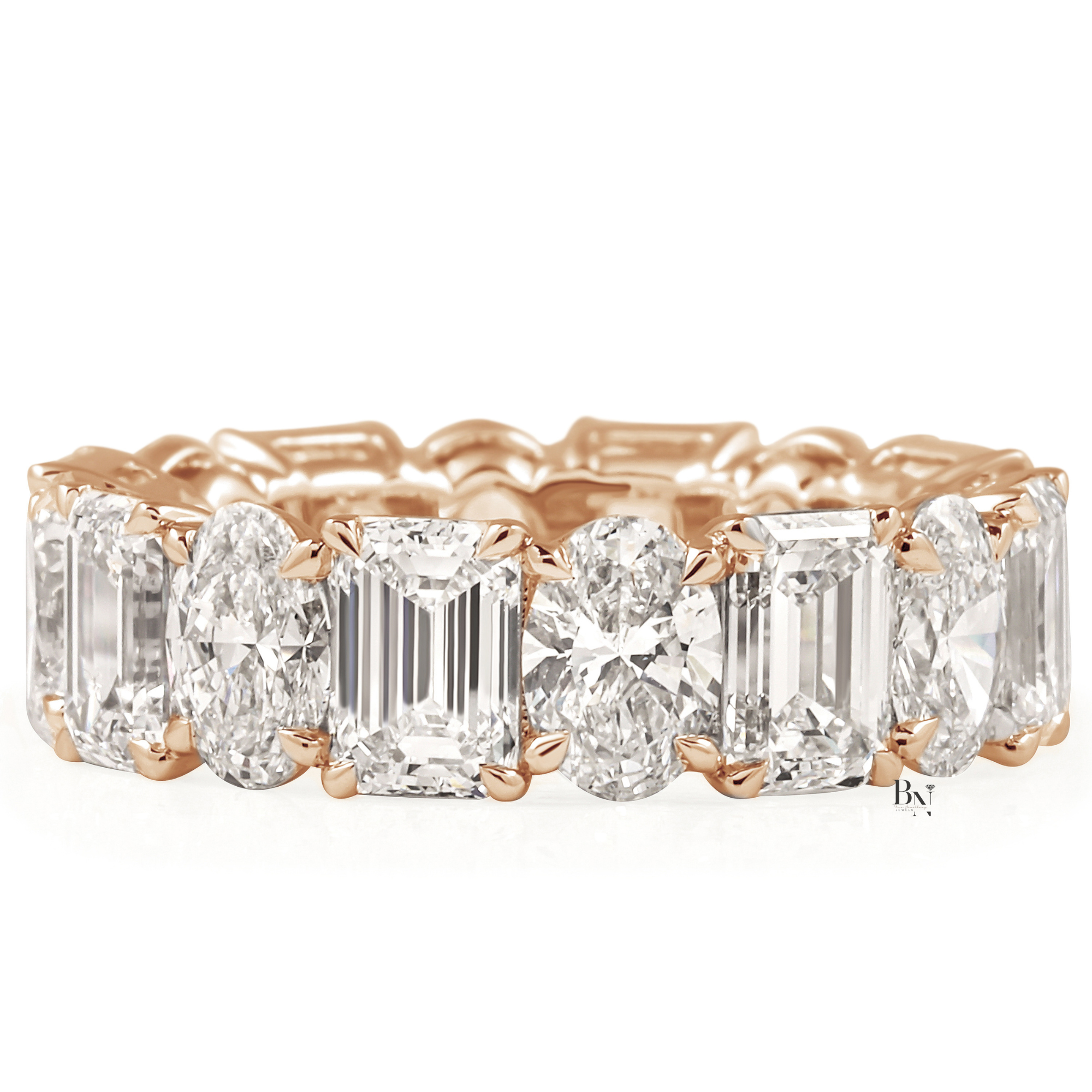 Oval and Emerald Lab Diamond Eternity Band, 7.50 CTW Alternating Mixed Shape Ring, 14K Gold