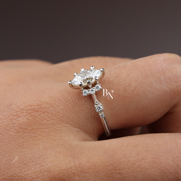 1.1ct Marquise Lab Grown Diamond Engagement Ring, Vintage Inspired Cluster Ring, Milgrain Diamond Ring