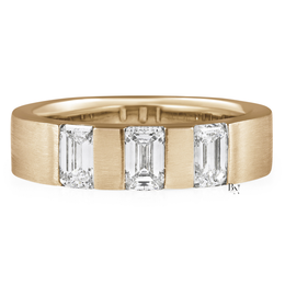 Mens Emerald Cut Lab Diamond Wedding Band, 1.30 CTW 3 Stone Matte Gold Ring, 5.6mm