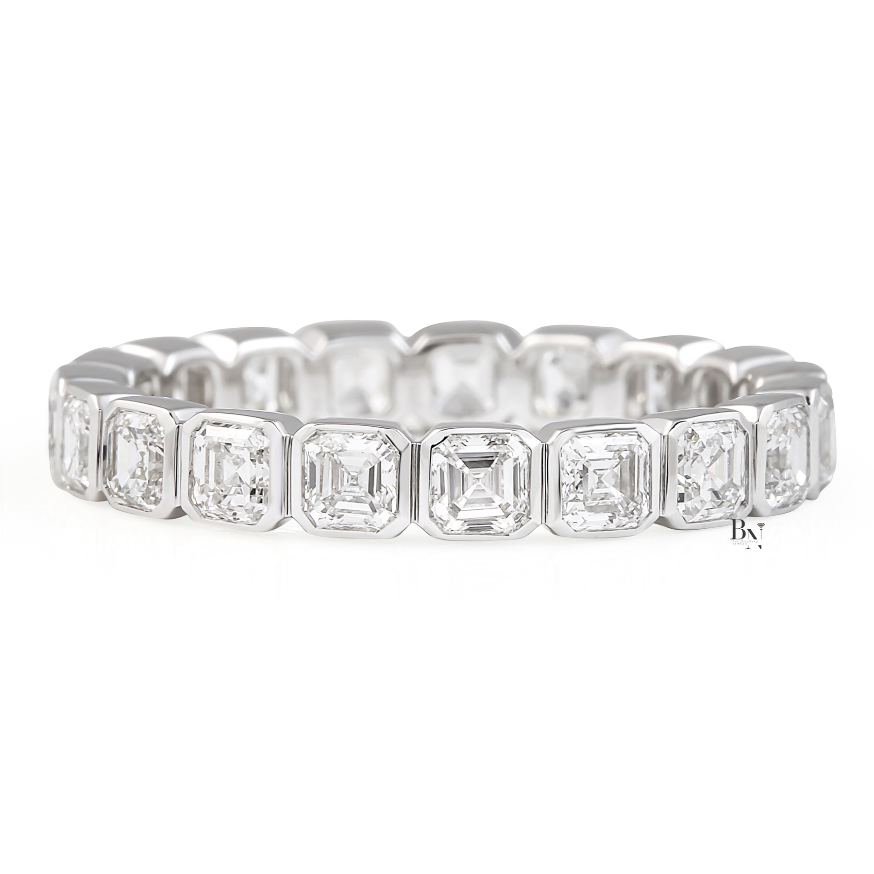 Asscher Cut Lab Diamond Eternity Band, Bezel Set Wedding Ring, 1.90 CTW Art Deco Anniversary Band