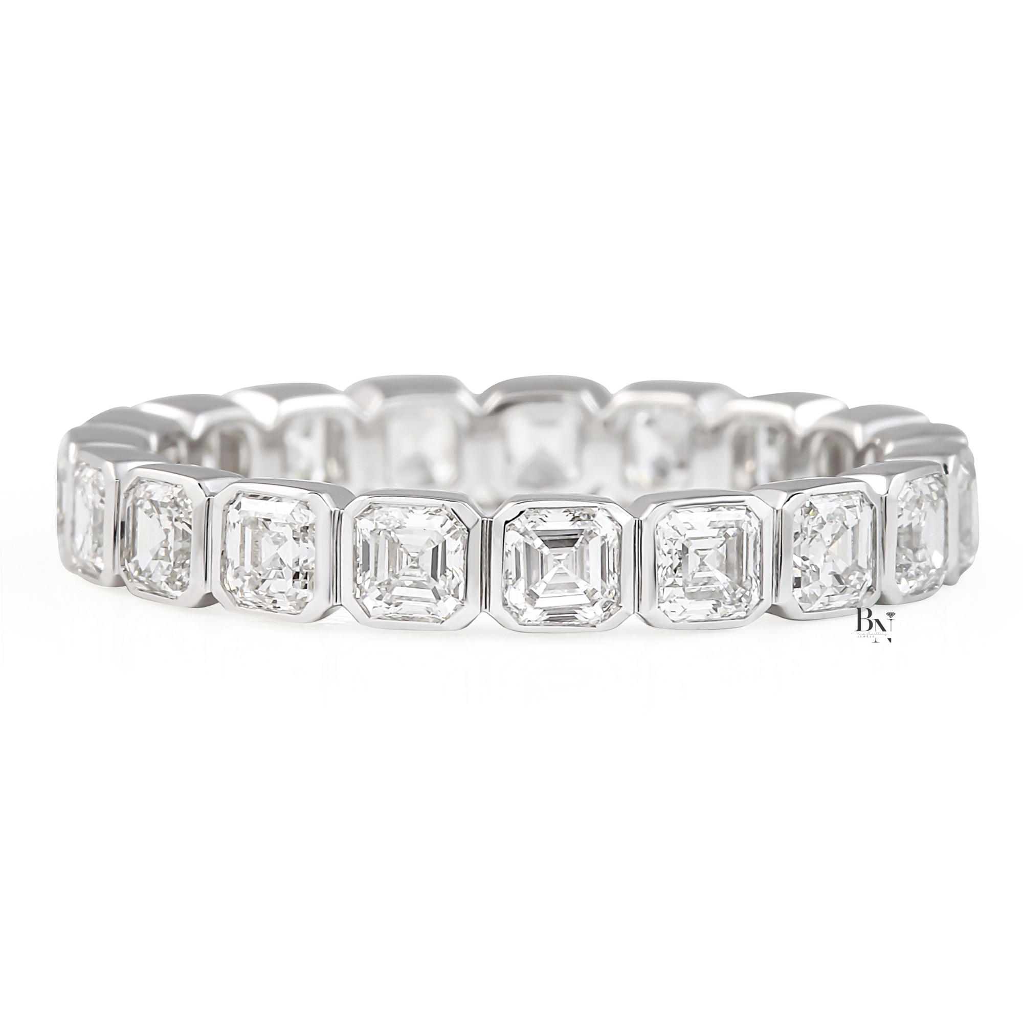Asscher Cut Lab Diamond Eternity Band, Bezel Set Wedding Ring, 1.90 CTW Art Deco Anniversary Band