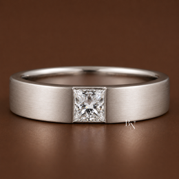 14K Gold Mens Lab Diamond Wedding Band, Matte Princess Cut Flush Set Ring, 5.2mm Minimalist Anniversary Band