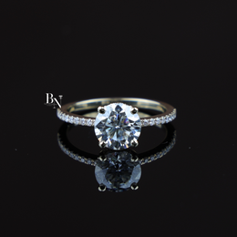 2 Carat Round Lab Diamond Engagement Ring, Hidden Halo Solitaire Ring with Pave Band in Gold