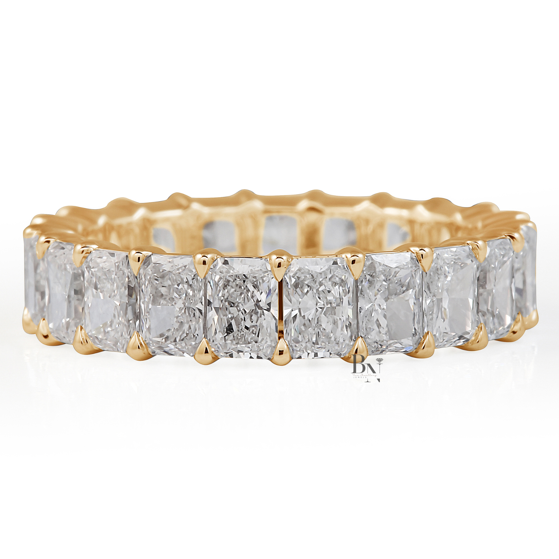Radiant Cut Lab Diamond Eternity Band, 3.10 TCW Low Profile Wedding Ring, Handmade Gold Brida