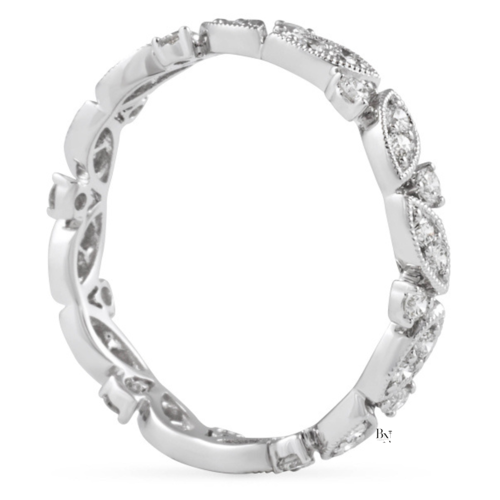 Vintage Floral Lab Diamond Wedding Band, 14K Gold Milgrain Eternity Ring, 0.40 CTW Round Cut