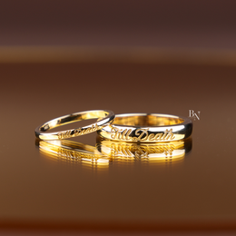 Till Death Wedding Band Set, 14K Gold Couple Rings, Matching Engraved Bands, Script Wedding Ring Set