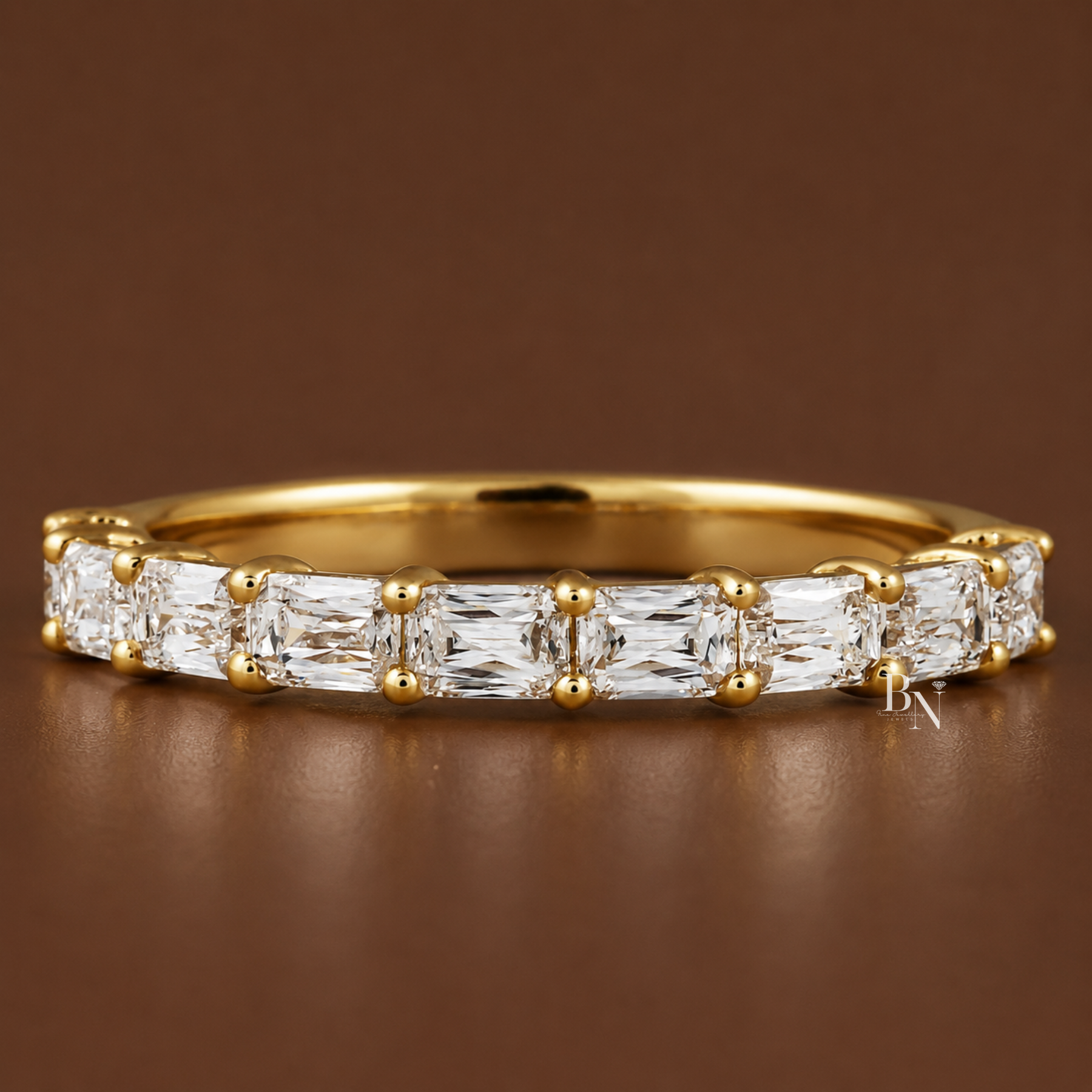 Criss Cut Lab Diamond Band, Shared Prong Wedding Ring, Gold Bridal Stacking Ring