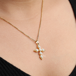 0.30ct Lab Grown Diamond Cross Necklace, Round Bezel Set Pendant, Dainty Religious Layering Jewelry