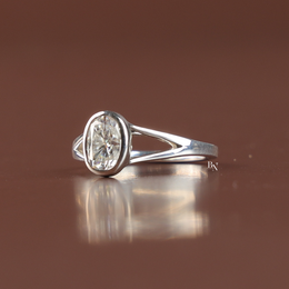 1 Ct Oval Lab Diamond Engagement Ring, Bezel Set Split Shank Solitaire Ring, White Gold Tone