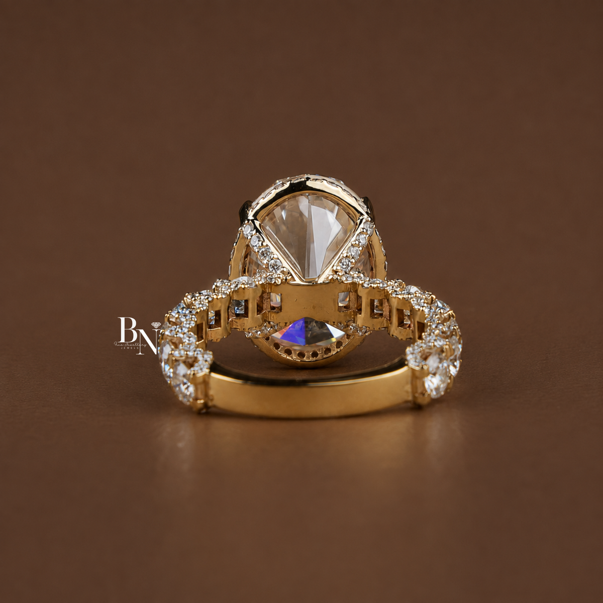 9 Carat Oval Moissanite Engagement Ring, Hidden Halo Pave Band, Large Solitaire Bridal Ring