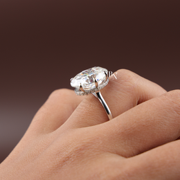 10 Carat Oval Moissanite Engagement Ring, Hidden Halo Solitaire, 6 Prong White Gold Ring