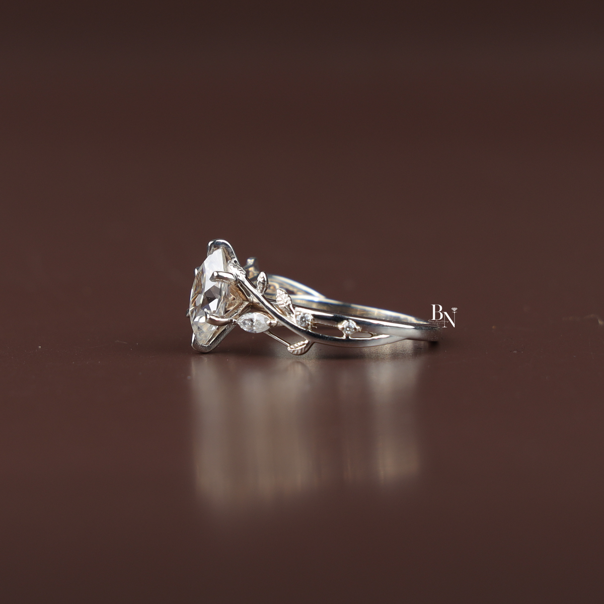 1 Carat Dutch Marquise Lab Grown Diamond Ring, Nature Inspired Vine Engagement Ring
