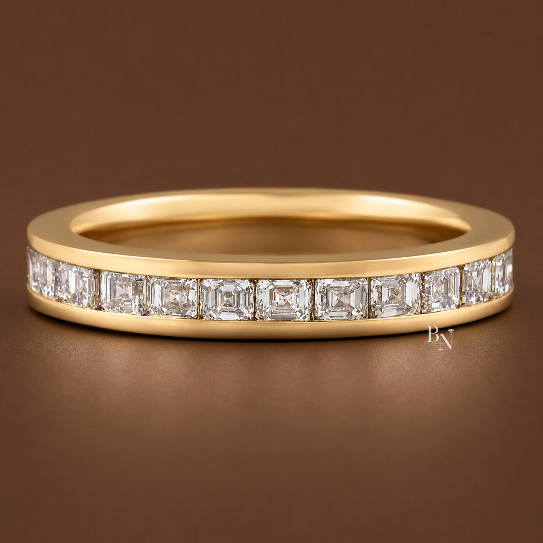 Asscher Cut Lab Diamond Band, 1.70 CTW Channel Set Eternity Ring, 14K Gold Bridal Stacking Ring