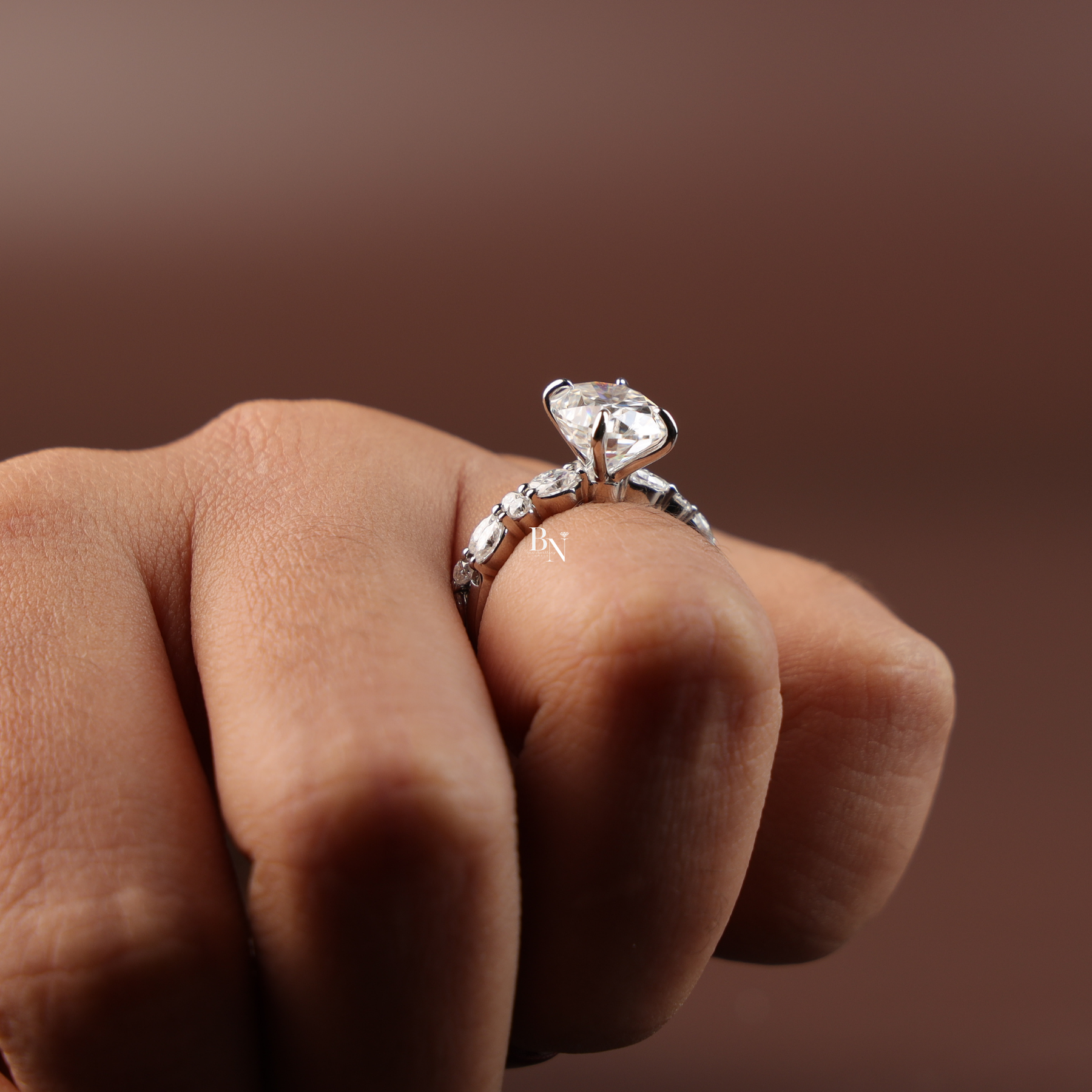 1 CTW Oval Lab Grown Diamond Bridal Set, Alternating Marquise and Round Band Engagement Ring