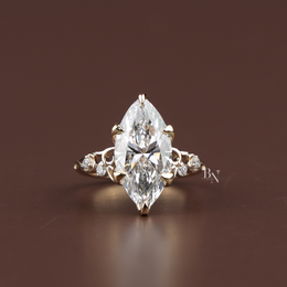 Vintage Inspired, 3ct Marquise Lab Grown Diamond Ring, Unique Yellow Gold Engagement Ring